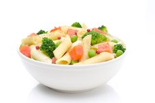 Salad With Pasta, Salmon, Broccoli And Green Peas Royalty Free Stock Photo