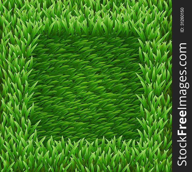 Square on green grass texture. Vector background.