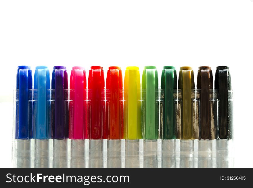Lots of Assorted Colors Marker Pens Isolated on White Background