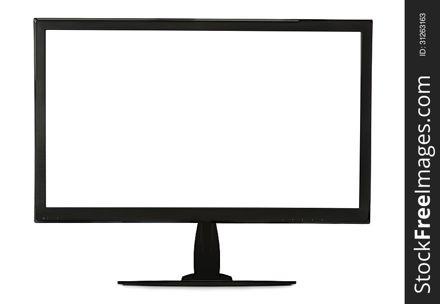 Black lcd monitor isolated on white background.