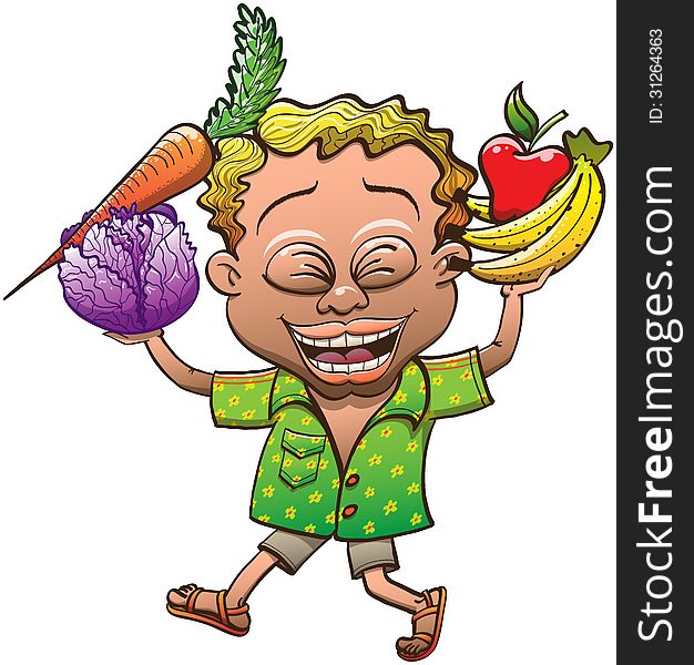 Happy Boy Carrying Fruits And Vegetables