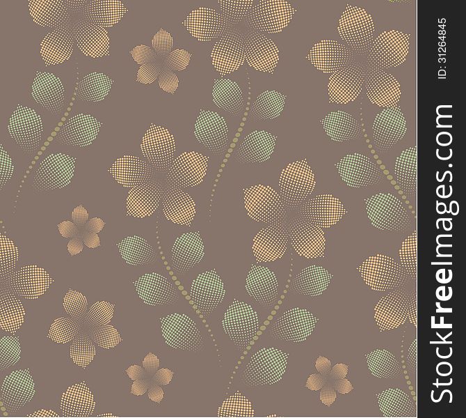 Vector halftone seamless floral pattern