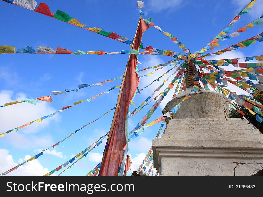 Tibetan prayer flags in different colors