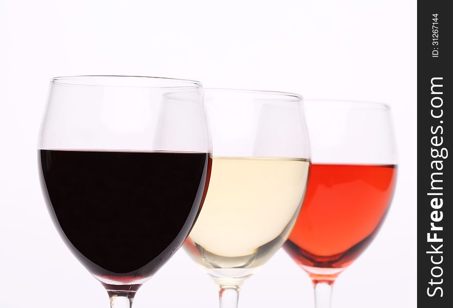 Three glass of wine isolated on white