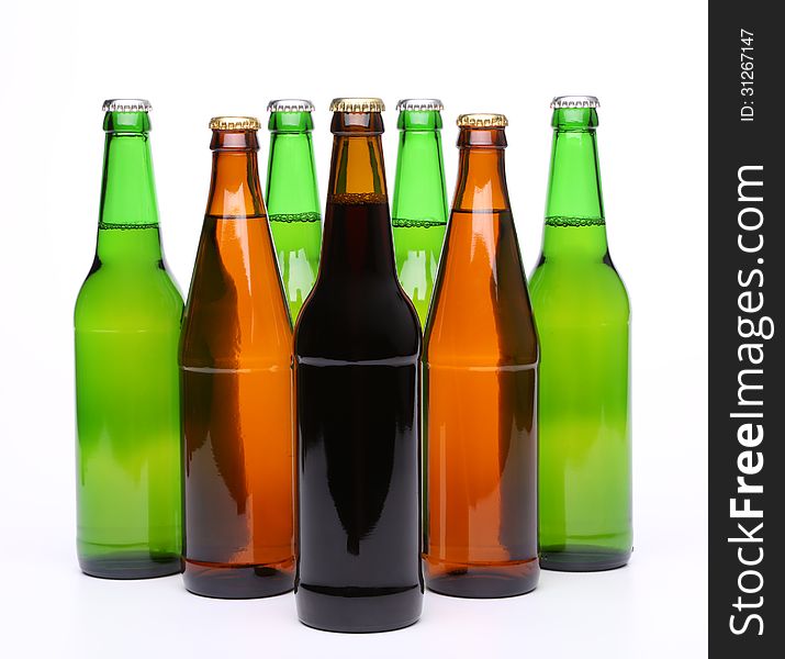 Set of beer bottles isolated on white