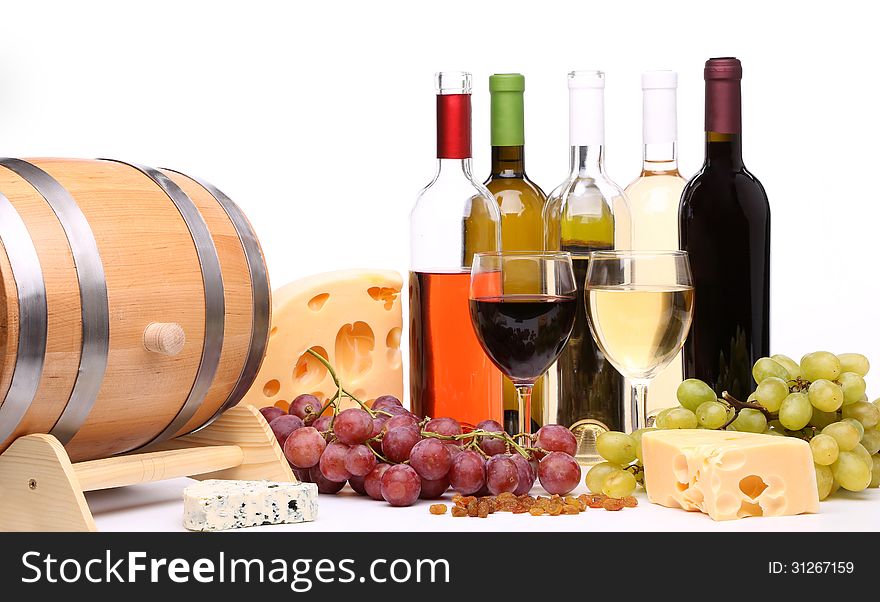 Bottles And Glasses Of Wine With Fruits