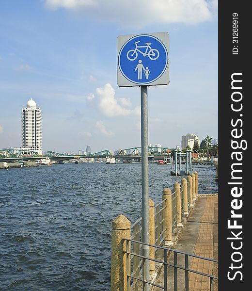 Pathway for walk along the Chao Phraya river in sunny day. Pathway for walk along the Chao Phraya river in sunny day