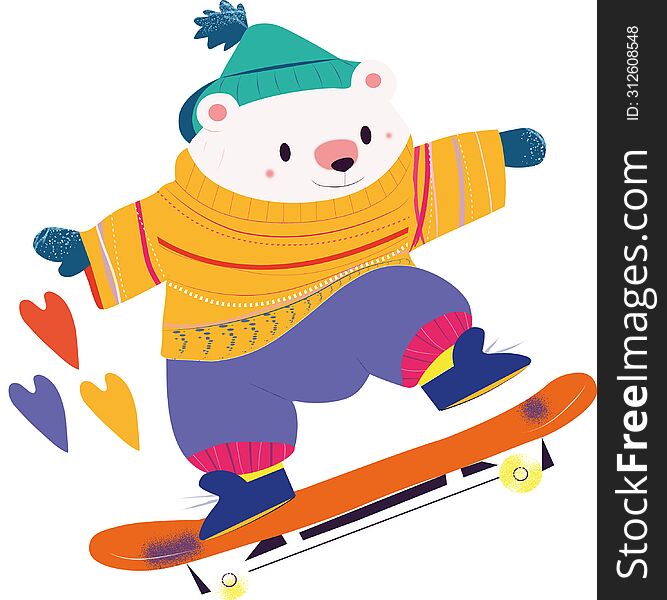 bear with skate, sport, cartoon