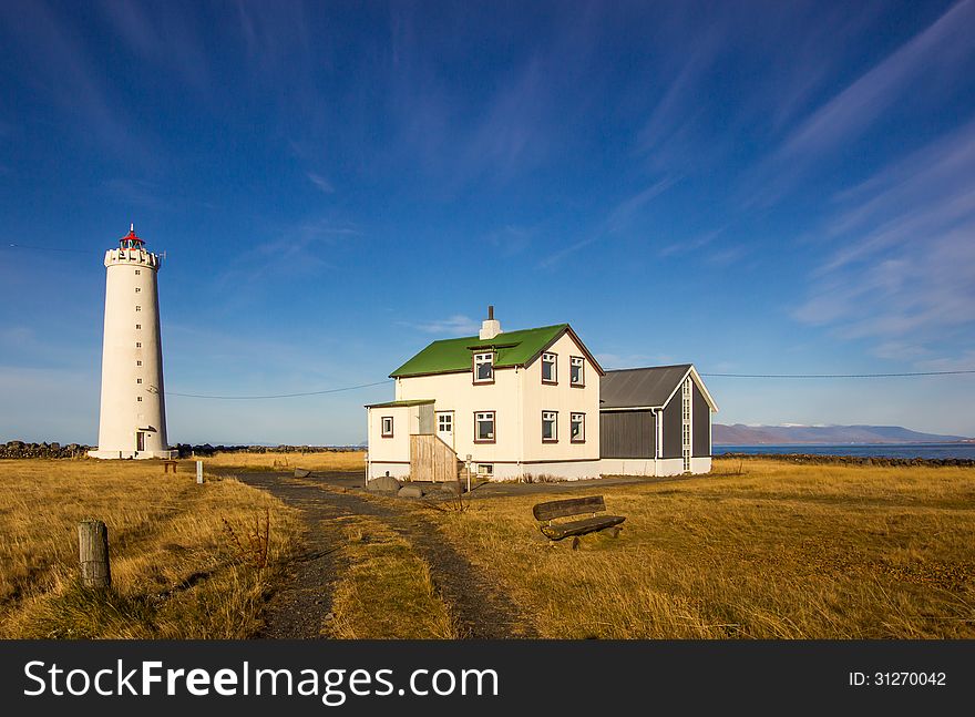 Image of GrÃ³tta lighthose which is located just outside ReykjavÃ­k, Iceland. Image of GrÃ³tta lighthose which is located just outside ReykjavÃ­k, Iceland.