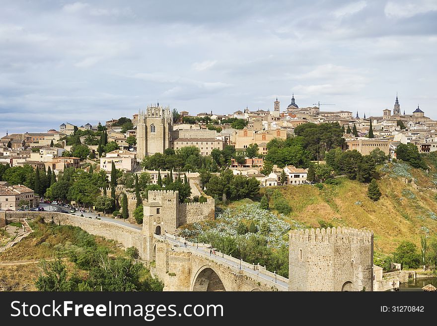 Old town of Toledo, beside the Tagus River, former capital city of Spain. Old town of Toledo, beside the Tagus River, former capital city of Spain