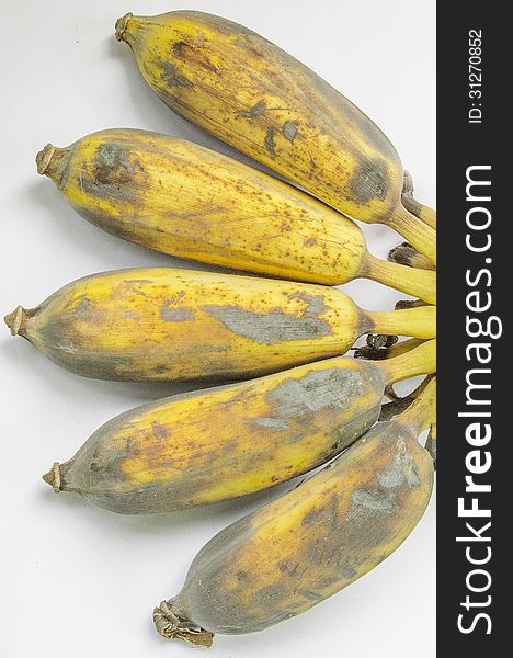 The Overripe Bananas on the White Background. The Overripe Bananas on the White Background.