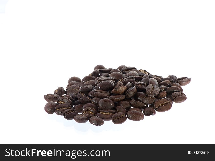 Roasted Coffee beans Center frame on white background