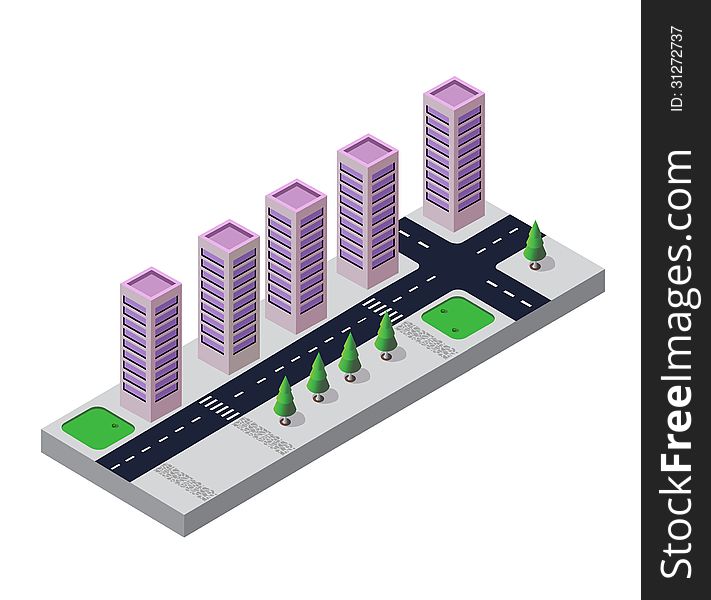 Isometric view of the urban area on the white background