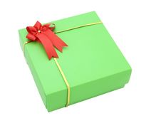 Green Gift Box With Red Ribbon Bow Green Gift Box With Red Ribbon Bow