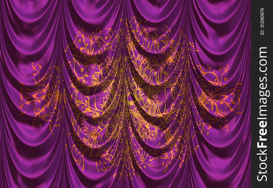 Vintage purple satin curtains with pattern background. Vintage purple satin curtains with pattern background.