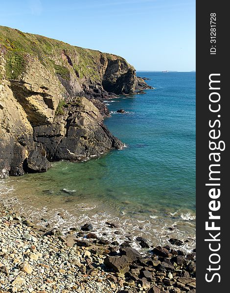 Caerfai Bay rocky beach Pembrokeshire West Wales UK