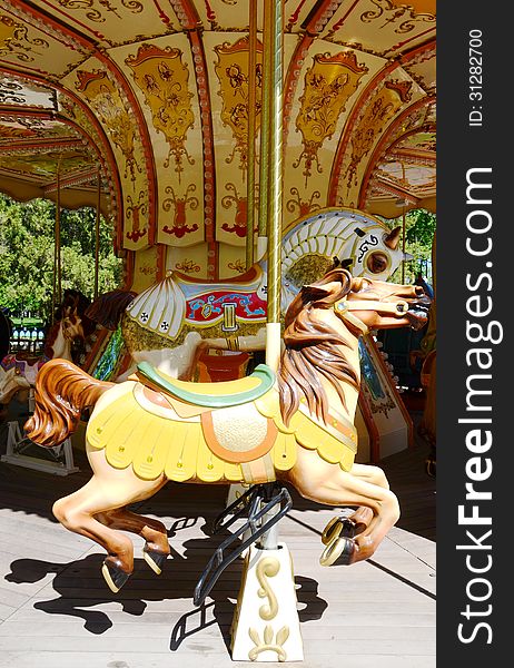 A Colourful Carousel Horse on a Fun Fair Ride