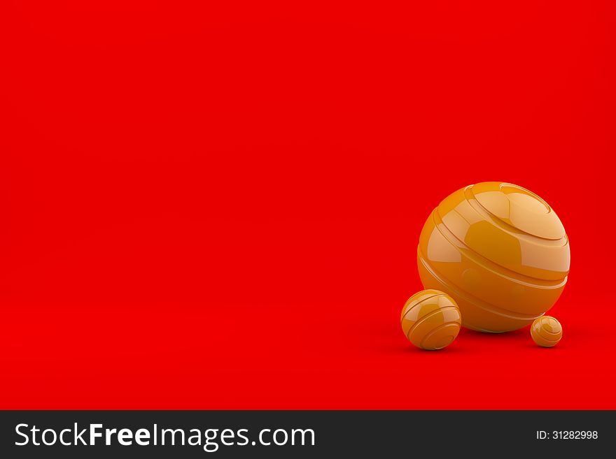 Futuristic glossy spheres on a red background