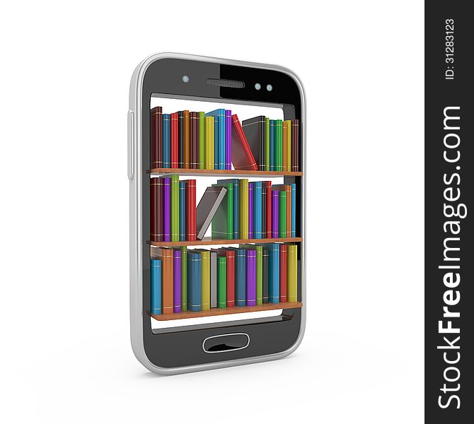E-book concept : smartphone with books