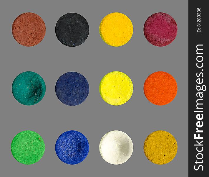 Colorful watercolor circle isolated on medium grey