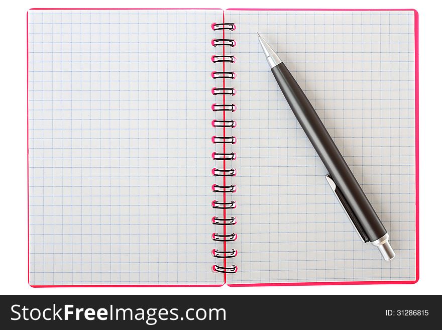 Notebook and pen on a white background