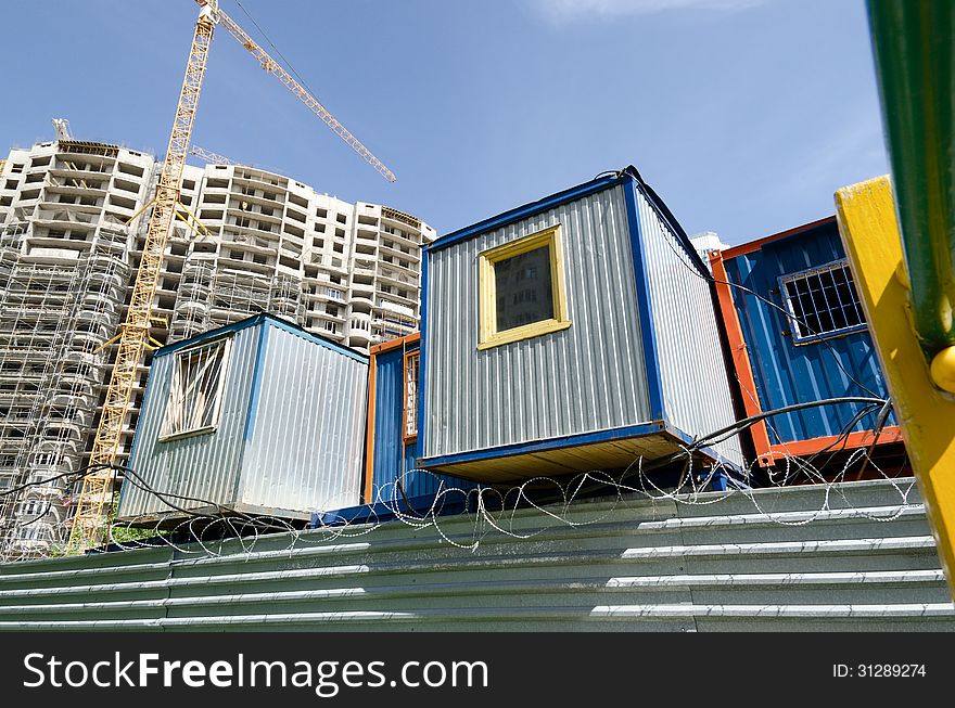 Household construction trailers on the construction site. Household construction trailers on the construction site