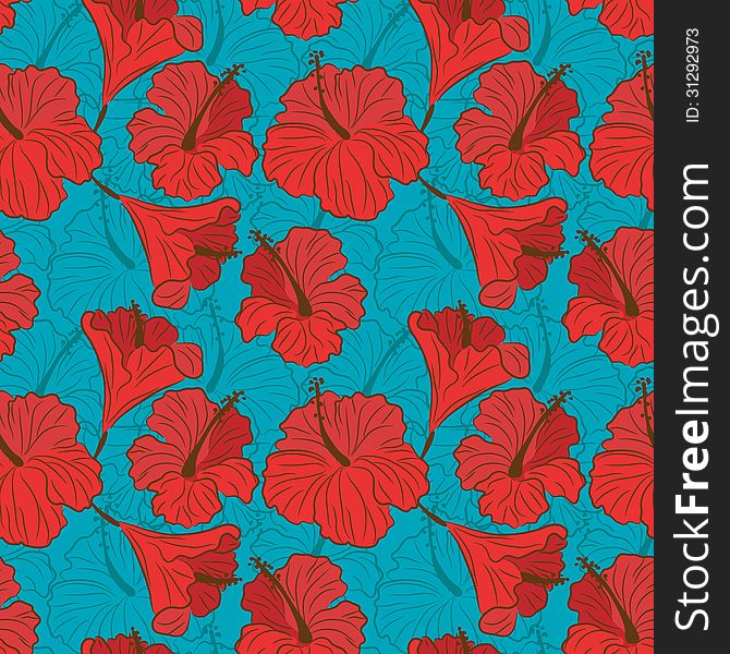 Vector Seamless Pattern With Hibiscus