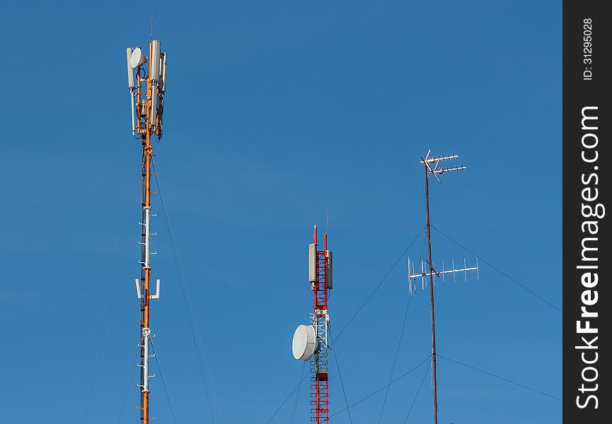 Transmiter. GSM and TV antennas.