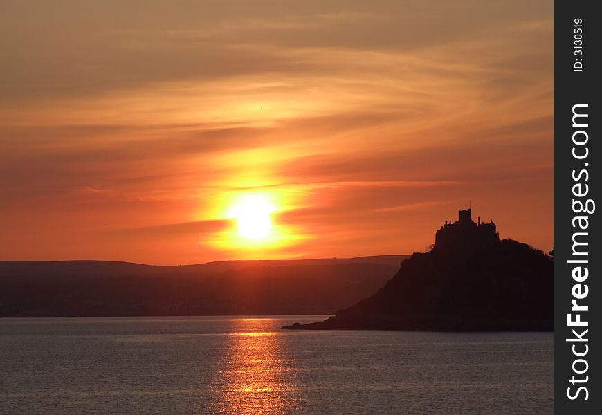 Sunset over sea in Cornwall