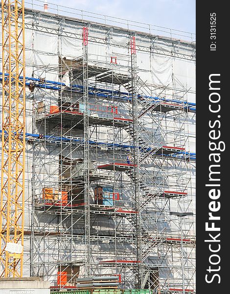 Scaffolding on a construction site