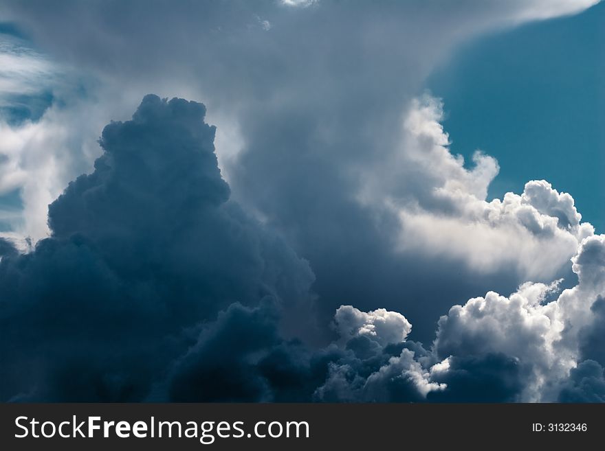 Large cumulus clouds in the sky