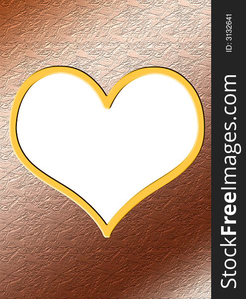 A golden heart with a white frame inside on a copper ground. A golden heart with a white frame inside on a copper ground.