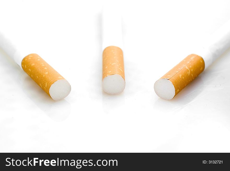 View on cigarettes filters.White background.