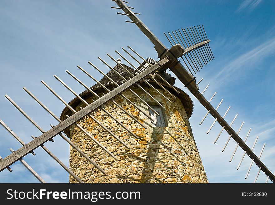A view of a windmill built in Normandy, France