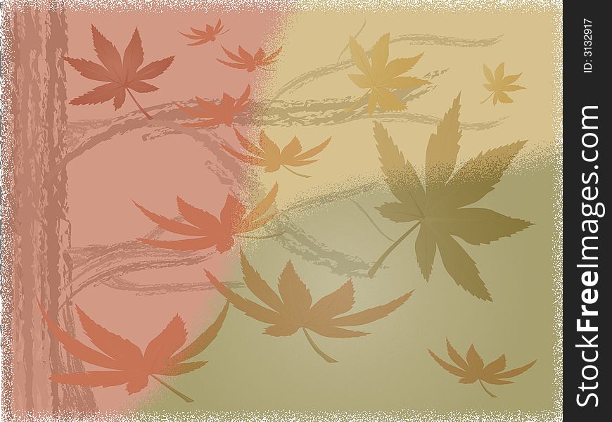 Vector illustration of autumn leaves drifting from tree
