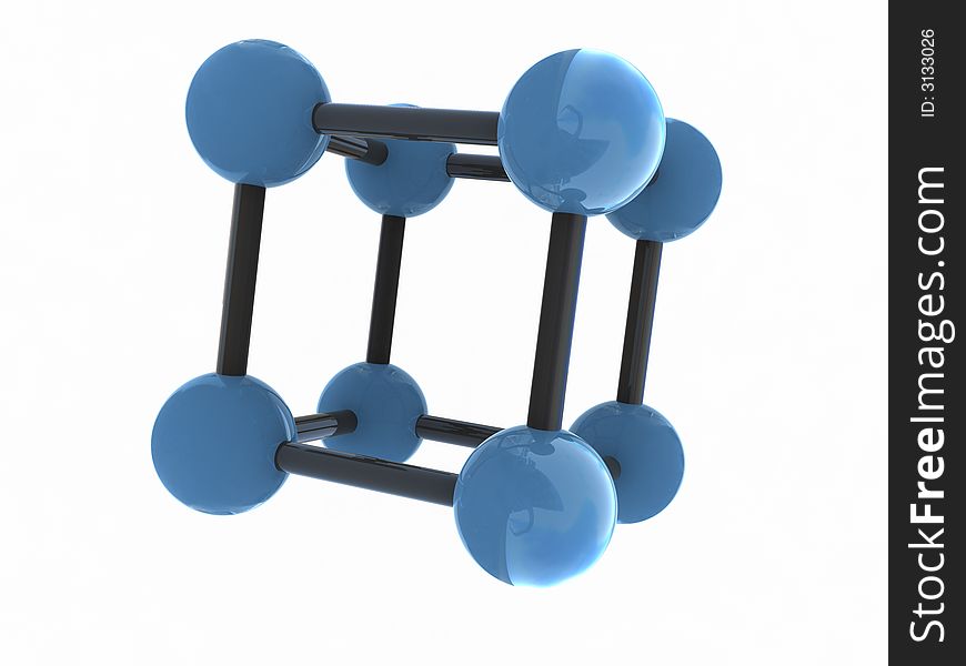 Isolated blue molecule - 3d render