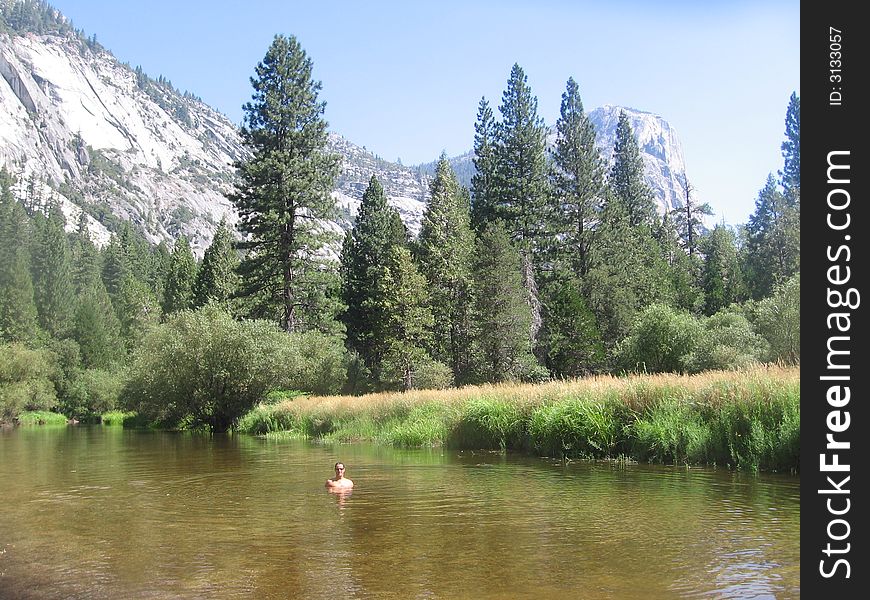 After a long hike through Yosemite Valley, the river offered an enticing retreat from the heat!. After a long hike through Yosemite Valley, the river offered an enticing retreat from the heat!