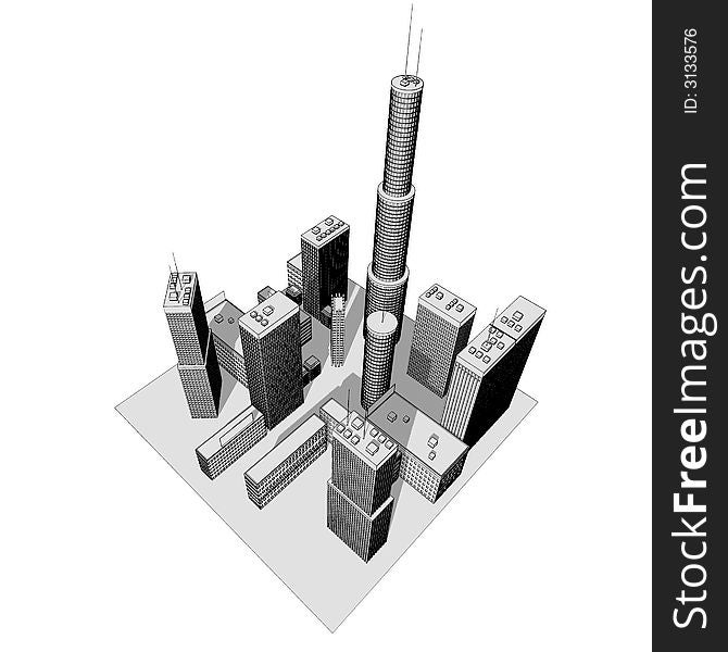 Isolated big skyscrapers on white background - illustration. Isolated big skyscrapers on white background - illustration