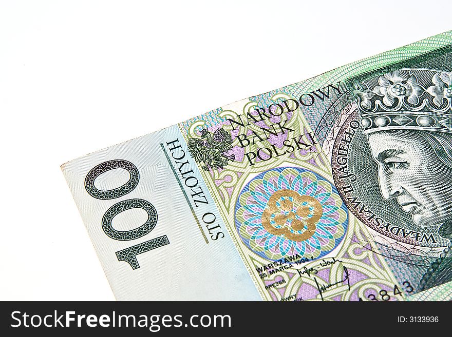 100 polish zlotys isolated over white background. 100 polish zlotys isolated over white background