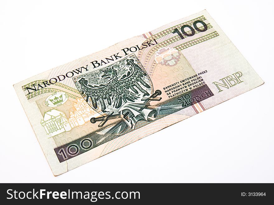 100 polish zlotys isolated over white background. 100 polish zlotys isolated over white background