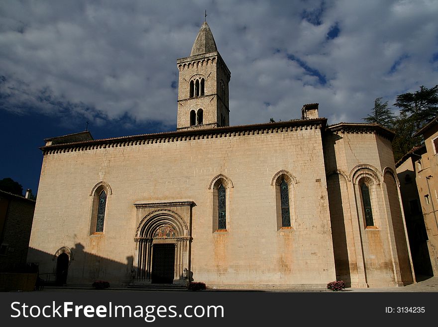 Cathedral view captured in Visso / Marche / Italy. Cathedral view captured in Visso / Marche / Italy