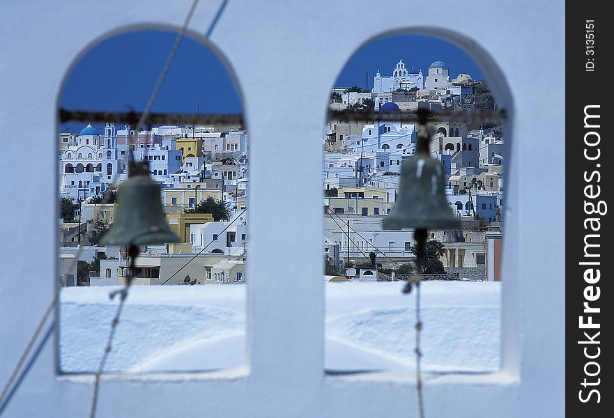 Two bells, Santorini island, Cyclades, Greece