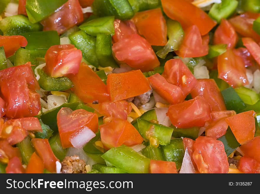 Close up of red and green cut bell peppers. Close up of red and green cut bell peppers