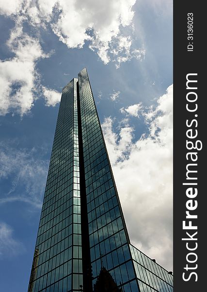 Unusual wide angle shot of majestic Back Bay Skyscraper. Unusual wide angle shot of majestic Back Bay Skyscraper