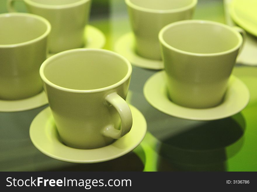 Tea cup and salver in green color