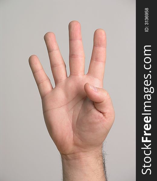 Four fingers on a white male hand. Four fingers on a white male hand