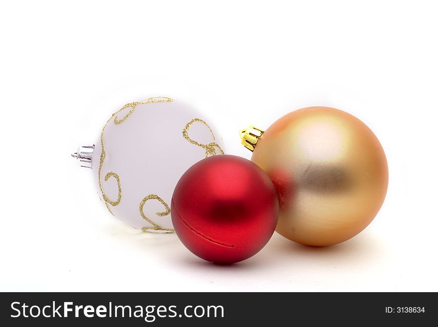 Composition of Christmas balls on white