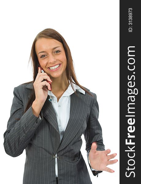 Business woman calling on white background