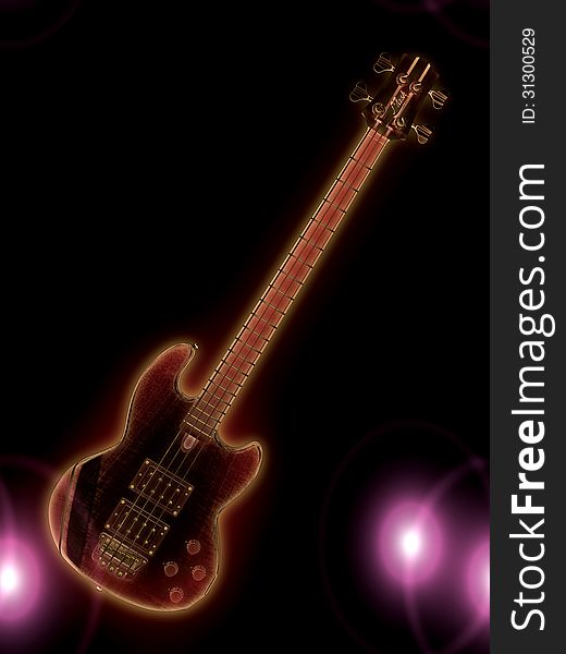 Abstract glowing 3d guitar over black background. Abstract glowing 3d guitar over black background.