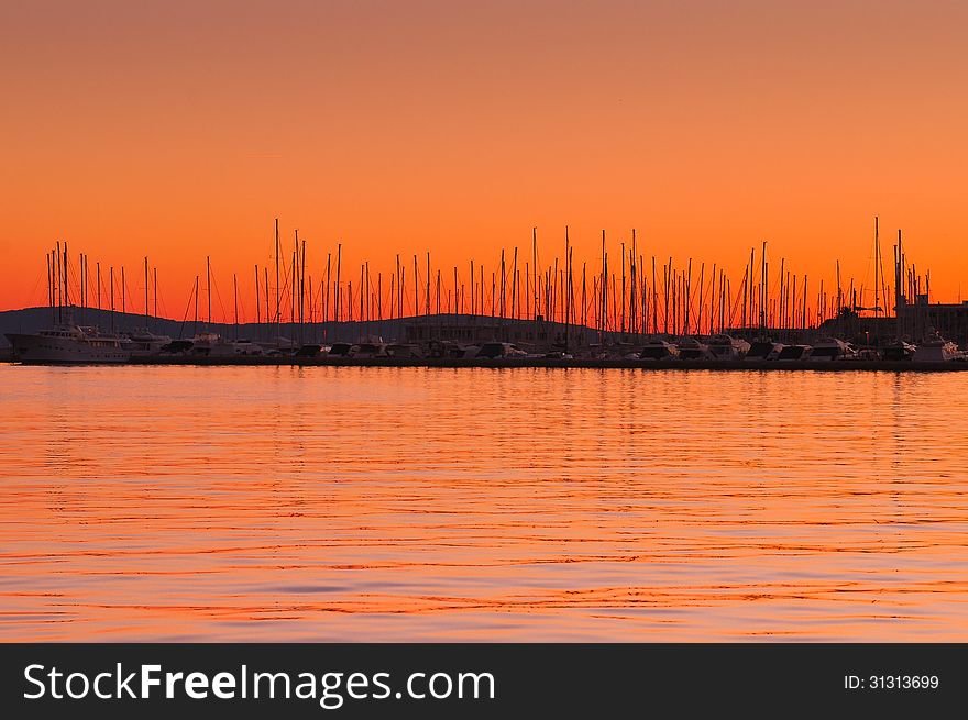 Beautiful Mediterranean sunset in Split, Croatia. Beautiful Mediterranean sunset in Split, Croatia.